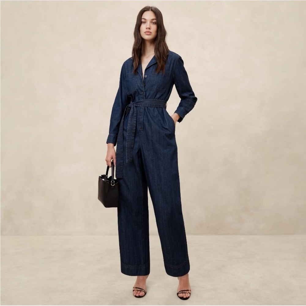 Banana Republic Tailored Linen Jumpsuit NWT Large Petite Dark Rinse
